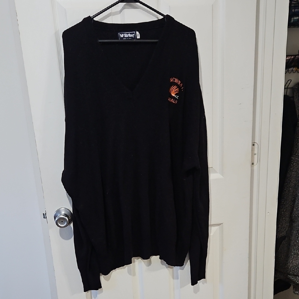 Vintage McBriar Cincinnati Bengals V-Neck Sweater Mens 3X Black Made in USA NFL